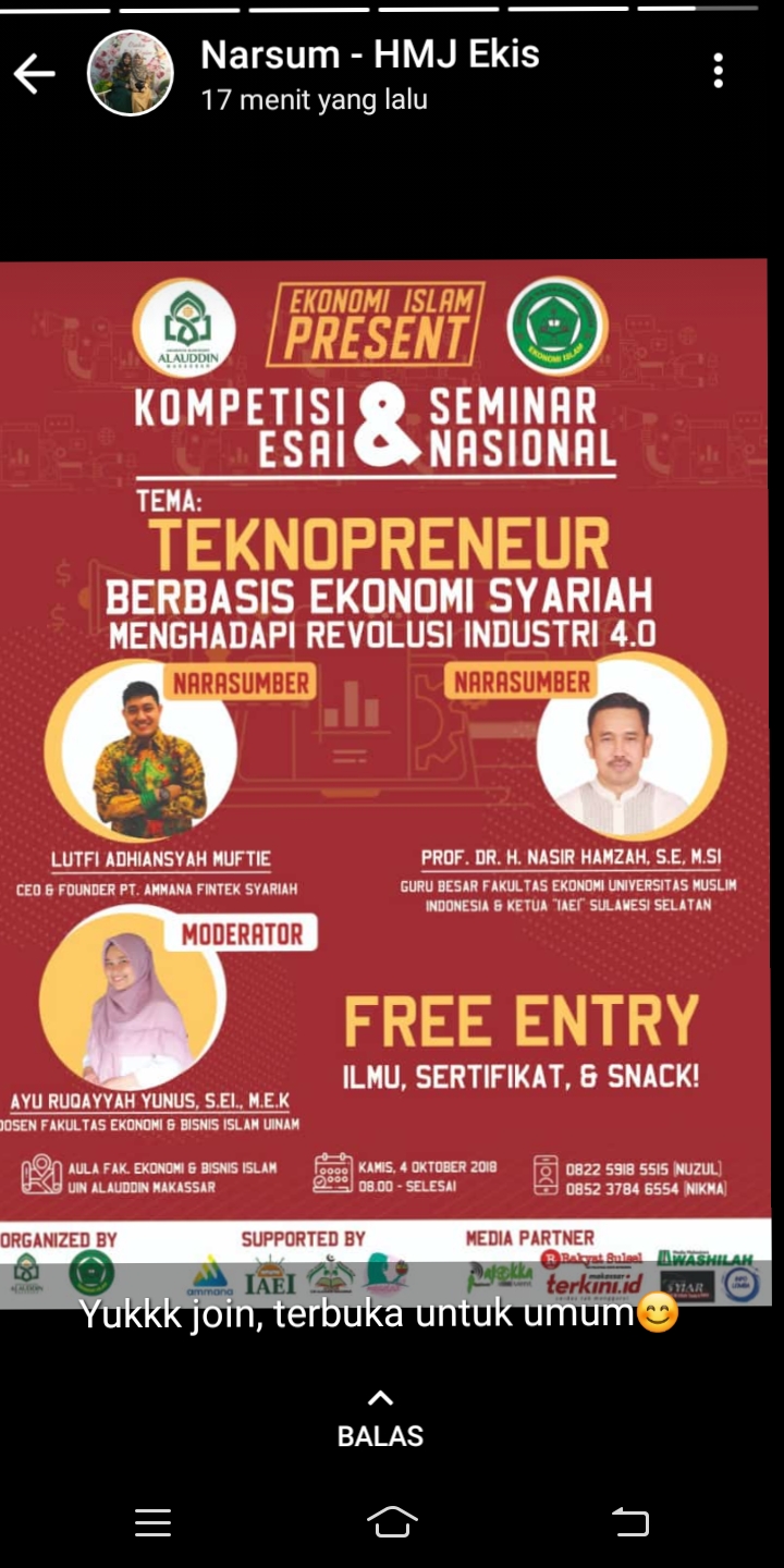 Gambar Belajar Jadi Enterpreneur Syariah, HMJ Ekonomi Islam Gelar Seminar Nasional